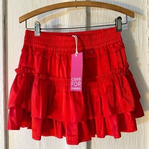 NWT Cake For Dinner Red Ruffle Mini Skirt Elastic Waist Tiered Flowy: Size Small